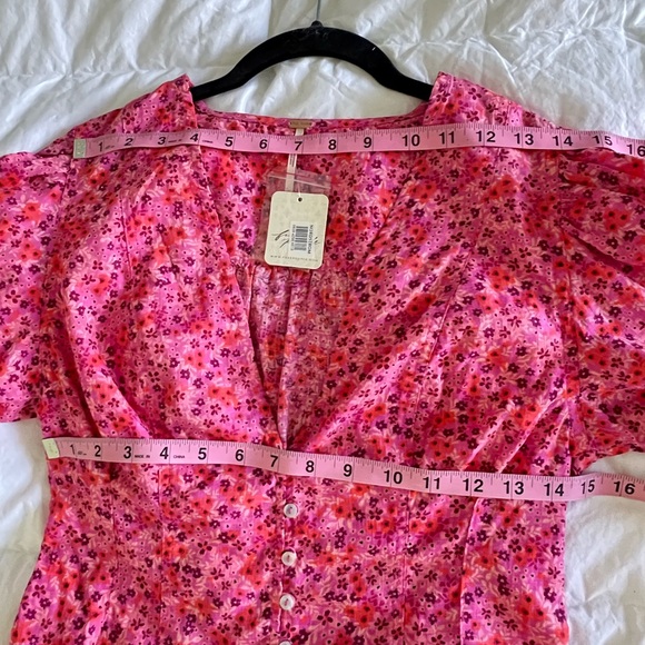 Free People NEW Girlcore Puff Sleeve Floral Flirty Pink Cotton Top Size Small - Picture 12 of 14
